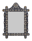 Big Moroccan Bone Inlaid Stamped Metal Mirror