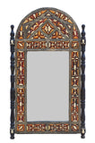 Big Moroccan Bone Inlaid Stamped Metal Mirror