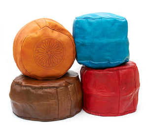 Moroccan Leather Pouffes, Fez Leather Ottomans