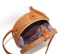 Canteen Style Hand Woven Rattan Purse with Leather Details